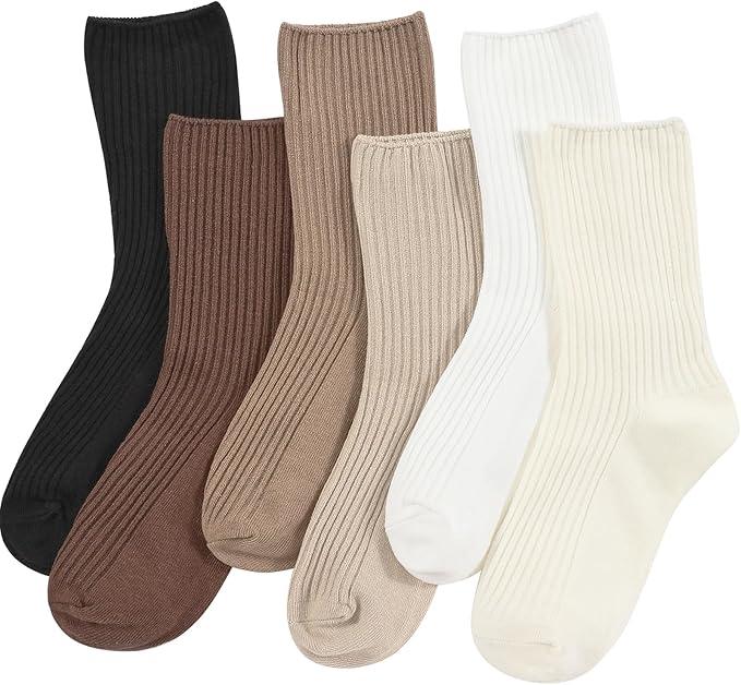 Womens Crew Socks Size 7-9 Cotton Cute Long Fall Workout Casual Socks 9 Pack