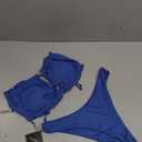 Women 2 Piece Strapless Bikini Swimsuits Ruffle Ribbed Self Tie Bandeau Bikini Set High Cut String Bathing Suits (Medium)