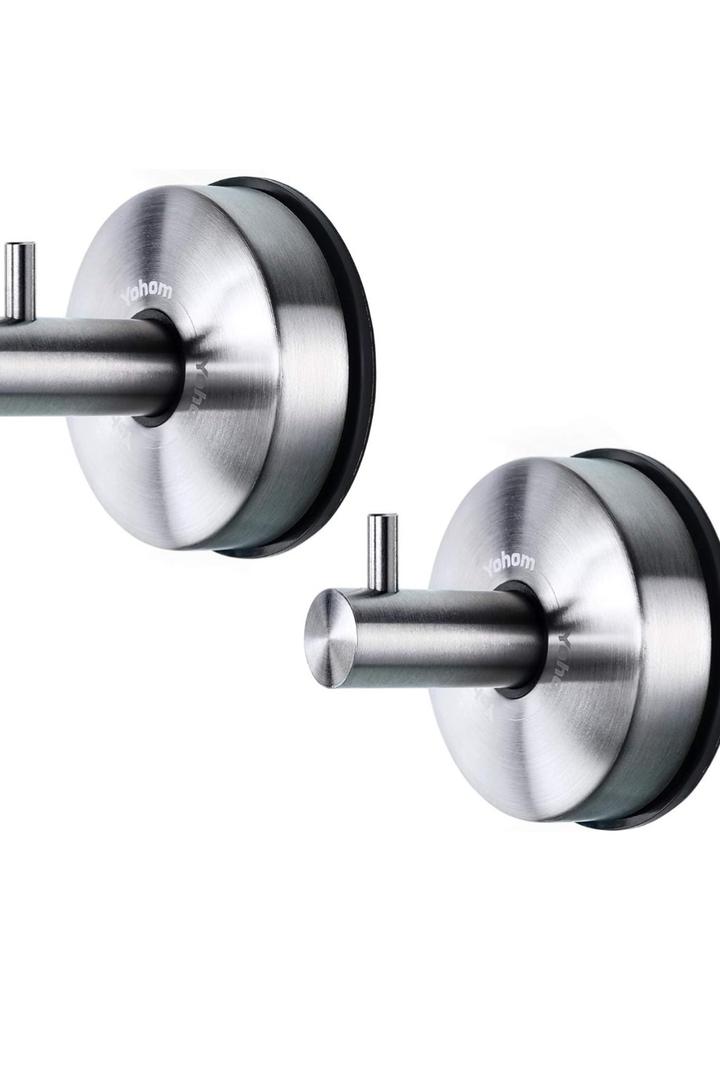YOHOM Stainless Steel Vacuum Suction Cup Bathroom Shower Holders - Removable Towel Rack, Bathrobe and Loofah Hooks with Brushed Finish