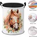 Watercolor Horse with Flowers Laundry Hamper Basket,Horse Art Collapsible Portable Laundry Bag, Storage Bins Toys Storage Gifts Basket, Bedroom Home Nursery Decor for Baby Girl Women