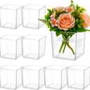 8 PCS Clear Square Vases, 4.7 in Acrylic Flower Vases, Plastic Cube Centerpiece Containers, Bulk Planters for Wedding Table Decor, Home Office Floral Display, Succulent Pot Use