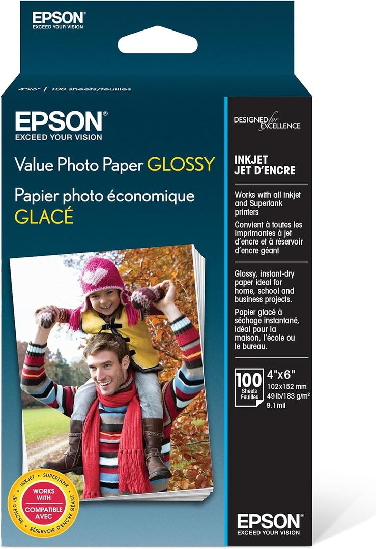 Epson Value Photo Paper Glossy, 4"x6", 100 Sheets (S400034)
