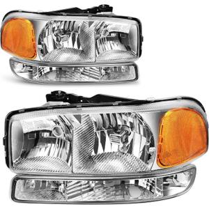AUTOSAVER88 Headlights Assembly Compatible with 99-06 GMC Sierra 1500 2500/01-06 Sierra 1500HD 2500HD 3500/2007 Sierra 1500 1500HD 2500HD 3500 Classic / 00-06 GMC Yukon XL Headlamp (OE - Chrome/Amber/Clear)
