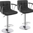 Bar Stools Set of 2,Armrest Adjustable Swivel Barstools with Back,Double Needle PU Leather Counter Height Bar Stools for Kitchen Island, Black