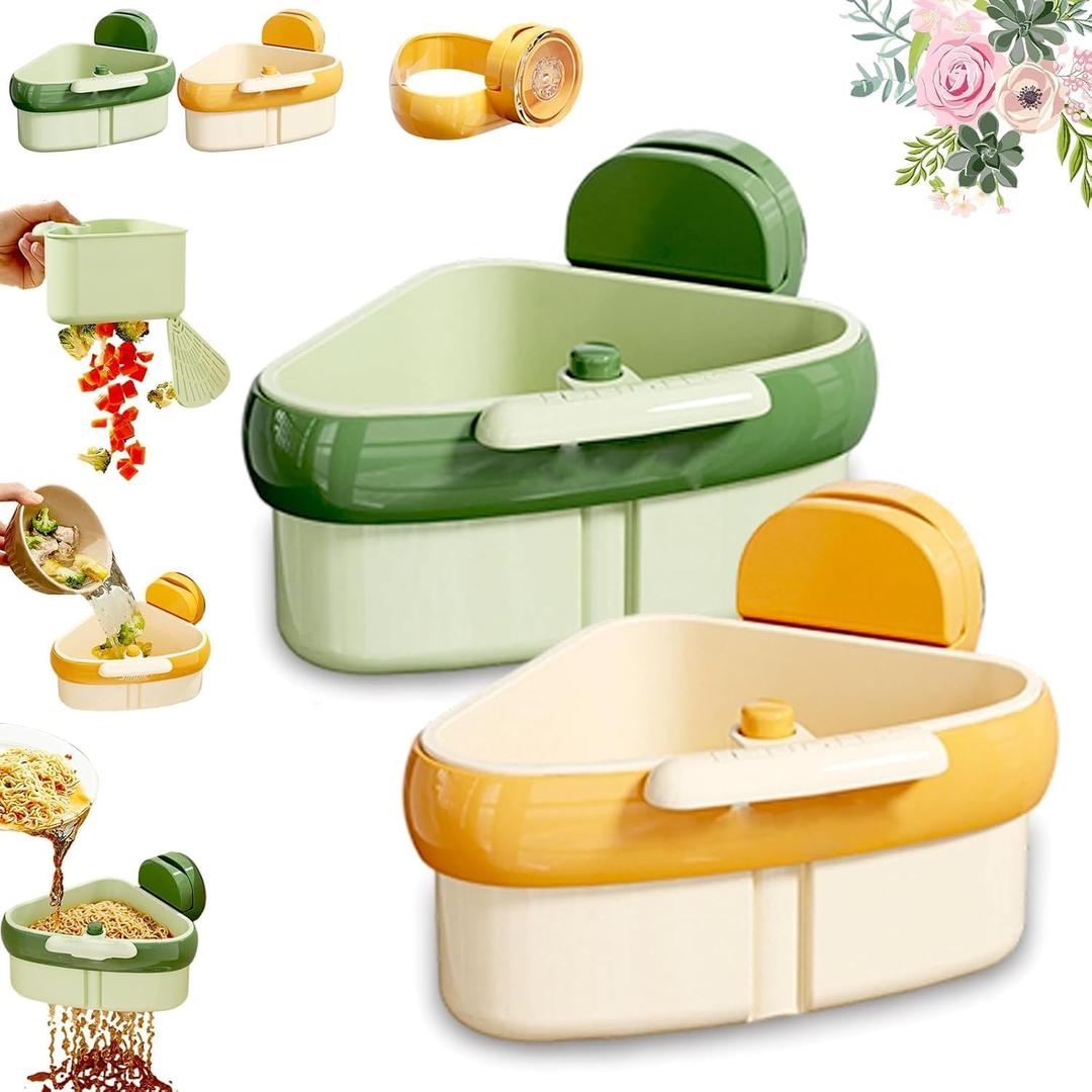 2pcs Suction Cup Sink Corner Rack Strainer 2025 Pro Kitchen Gadget Triangular Suction Cup Corner Sink Strainer Basket for Kitchen Bathroom Dishware (Green + Yellow)