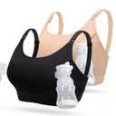 Lupantte Hands Free Pumping Bra for Women 2 Pack, Supportive Comfortable Breast Pump Bra with Pads, Breast Pump Bra Hands Free, Suitable for Medela, Spectra, Momcozy, etc. (Medium) (Black+skin)