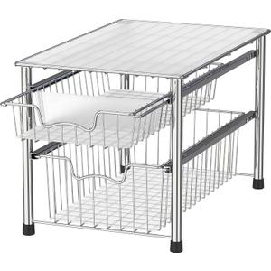 Simple Houseware Stackable 2 Tier Sliding Basket Organizer Drawer, Chrome