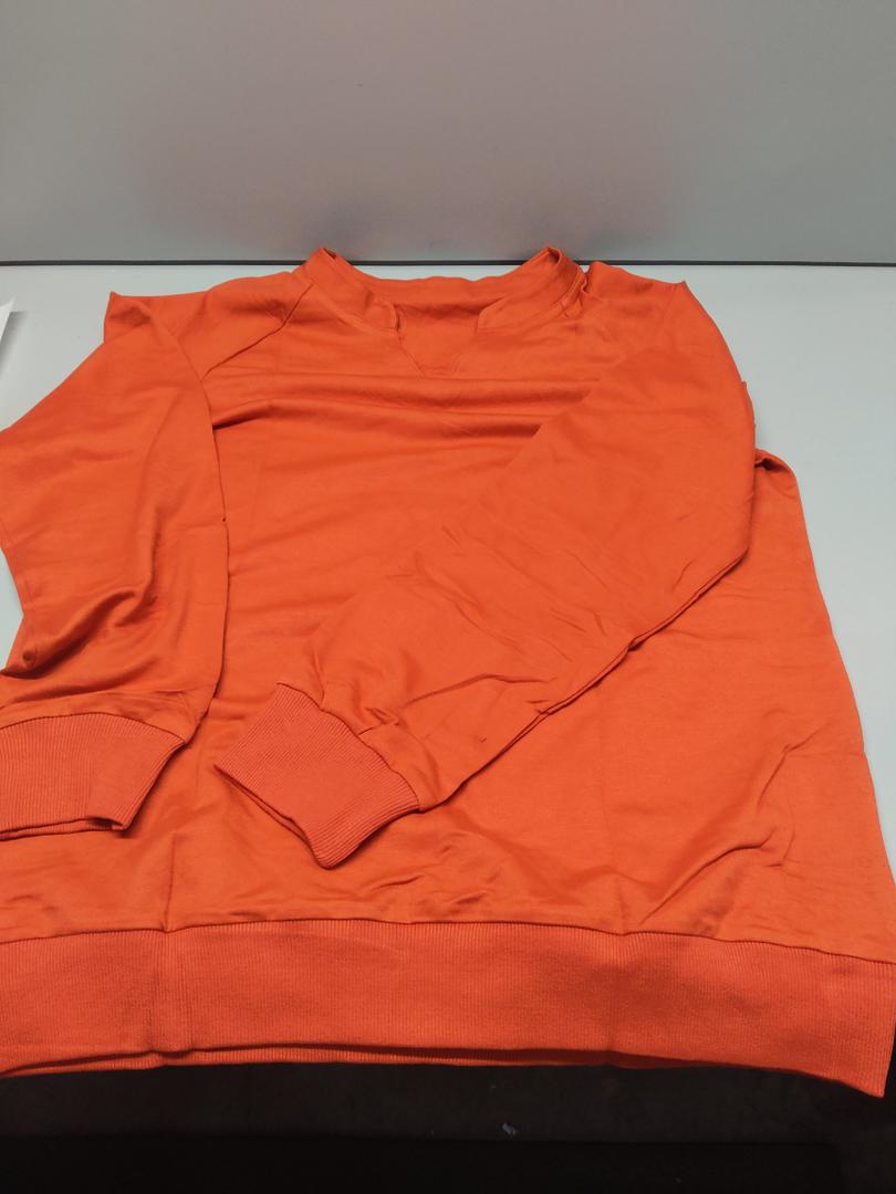 Angerella Womens Long Sleeve Shirts Casual V Neck Sweatshirts Loose Fit Lightweight Pullover Tops L, Orange