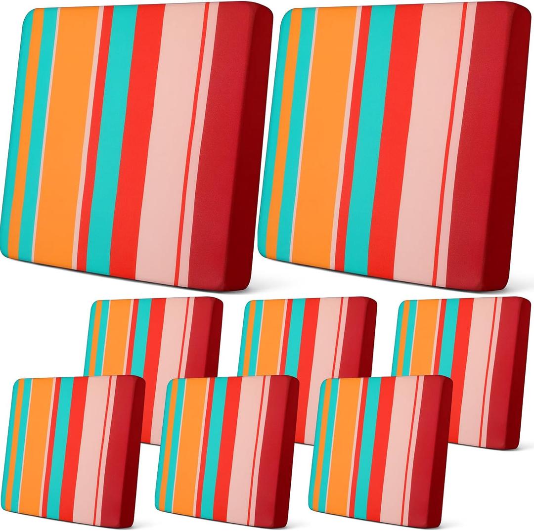 Newwiee 8 Pcs Patio Stretch Sofa Cushion Cover Outdoor Cushion Covers Replacement Patio Furniture Couch Slipcovers Chair Seat Soft Flexibility Protector(Trendy Color)