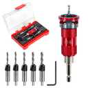 Quick-Adjust Countersink Drill Bit Set with Aluminum Stop Collar, 5 Replaceable HSS M2 Bits and a Wrench, 1/4" Hex Shank Counter Sink Drill Bit for Wood