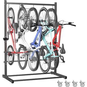 TORACK Garage Freestanding Hanging Bike Stand with Wheels, 5 Bikes