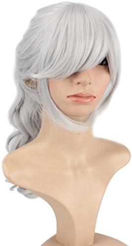 WeKen Women Cosplay Wig Long Curly with High Ponytail Synthetic Siver Gray