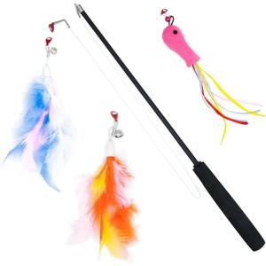 2 x Magnetic Cat Wand Toy Cat Retractable Wand Feather Chase and Exercise String Interactive Cat Toys