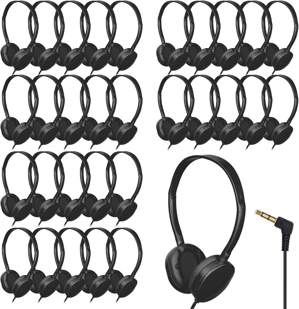 Kids Headphones Bulk 60 Pack for School, Durable Wired Headphones for Kids & Adults (002 Black)