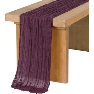 Ling's Moment 14Ft Deep Purple Gauze Sheer Table Runner Cheesecloth Table Runner for Wedding Party Bridal Shower(Deep Purple, 14ft x 35")