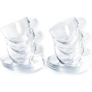 Tosnail 6 Pack 7-Ounce Glass Tea Cups and Saucers Sets Glass Coffee Mugs