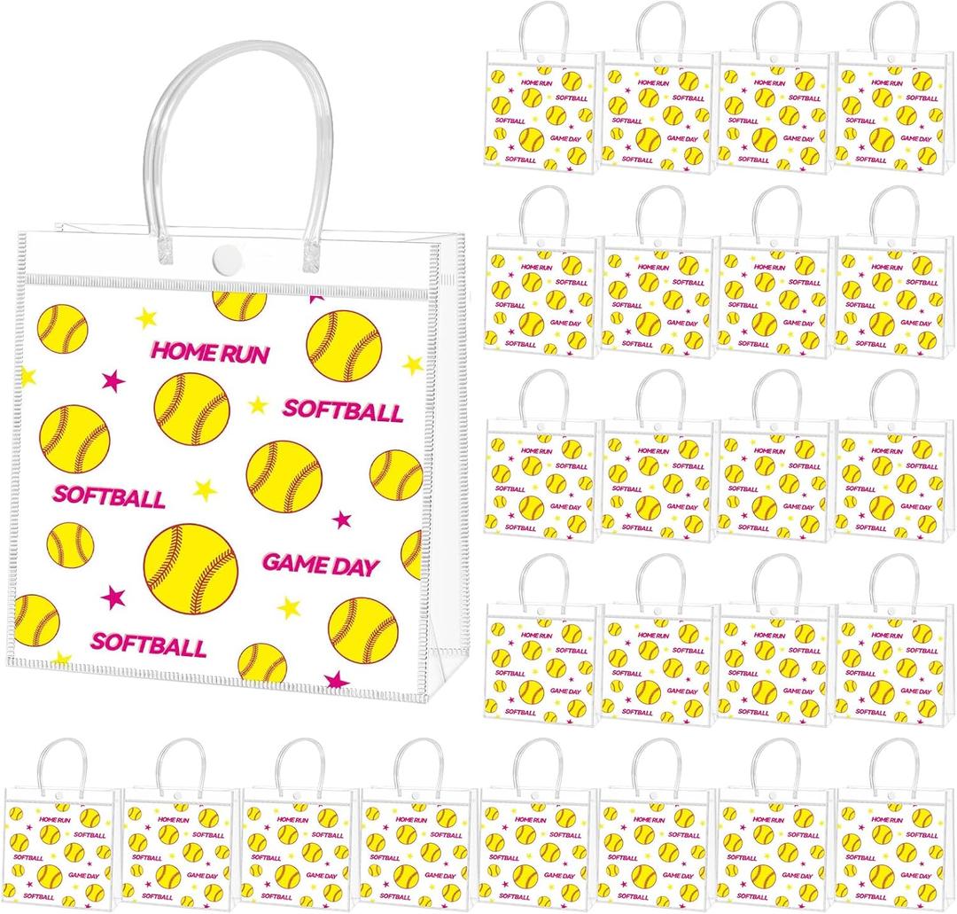 Kidum 26 Pcs Softball Goodie Bags Clear Softball Treat Bags Sport Theme Party Favor Bags for Team Snack Birthday