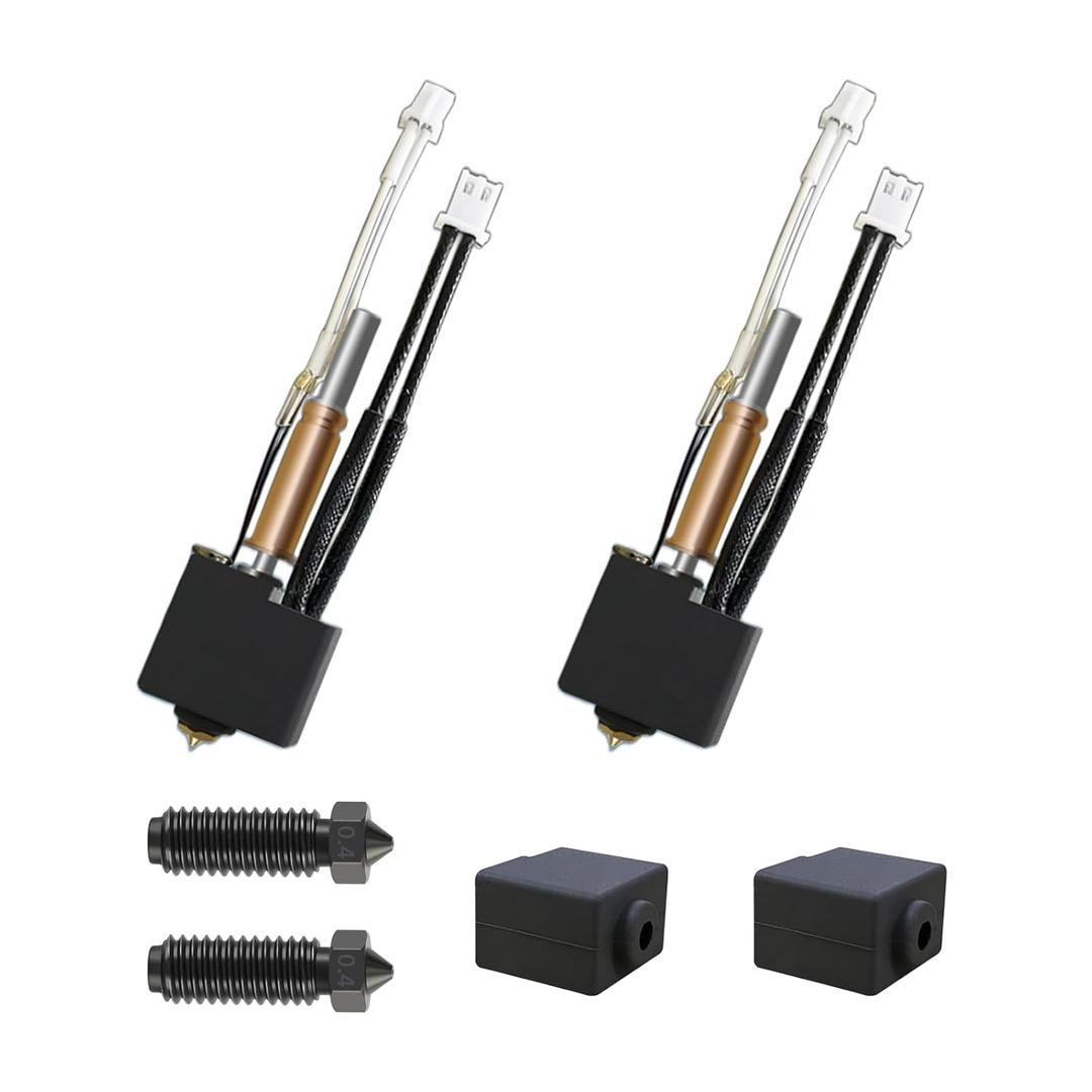 2 Pcs Full Metal Hotend Extruder Print Head Kit Kobra 3 Hotend, Extra 2 Pcs High Temperature Hardened Steel 0.4mm Nozzles and 2 Pcs Silicone Socks for Anycubic Kobra 3 3D Printer