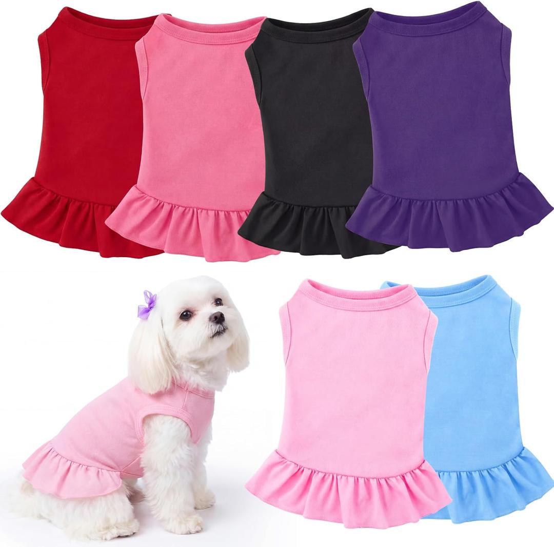 6 Pieces Dog Dresses Shirt Skirt Sleeveless Dress Breathable Pet Shirts with Ruffles Puppy Sundress Outfits for Dogs and Cats (S Size)