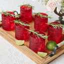 Kate Aspen Retro Arch Floral Red Drinking Glasses Set of 6, 10 oz Vintage Ribbed Glass Cups, Christmas Glassware & Holiday Drinkware, Valentines Day & Holiday Hostess Gift