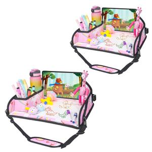 Upgraded Kids Travel Tray for Car Seat - Travel Tray for Airplane, Toddler Lap Tray, Carseat Lap Desk for Kids Road Trip Activities, Pink Unicorn - 2 PCS