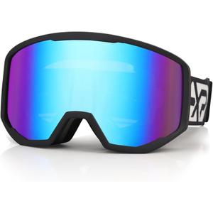 EXP VISION Ski/Snowboard Goggles for Men Women, OTG Snow Goggles Anti Fog UV Protection (Black Frame Blue)