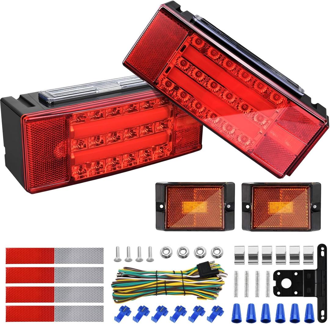 Kohree Submersible LED Trailer Lights Kit, 12V Super Bright Utility Brake Stop Turn License Tail Lights, Rectangular Trailer Lights with Wiring Kit & 2 Marker Lights for Boat RV Truck Over 80 Inches