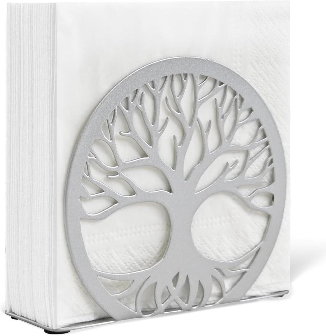 Silver Napkin Holder for Table  Sleek Standing Napkin Dispenser for Kitchen, Dining Room, or Coffee Shop | Perfect for 5-inch Cocktail Napkins, Farmhouse & Outdoor Spaces (4.7"x 1.6"x 4")