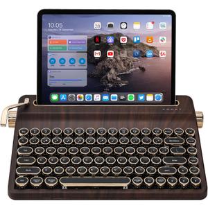 YUNZII QL75 Wireless Typewriter Hot Swap Retro Mechanical Keyboard,Punk Round Keycaps,RGB Backlit QMK/VIA Programmable, Multi-Device Keyboard with 2.4GHz/Type-C/BT5.0 (Wood, Cocoa Cream V2 Switch)