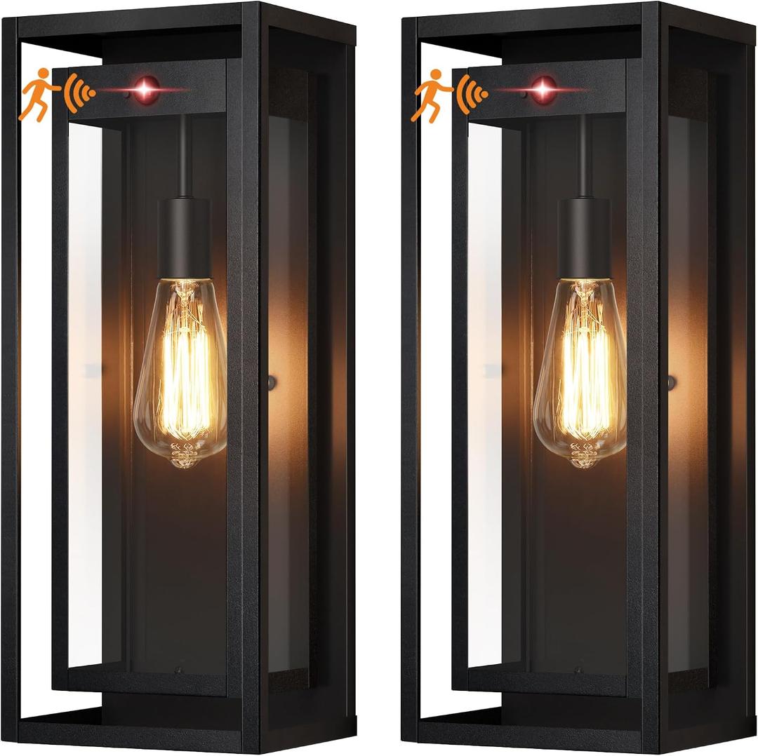 19" Motion Sensor Outdoor Wall Lights, 2 Pack Large Dusk to Dawn Outdoor Lights, 2 Lighting Modes Waterproof Anti-Rust Wall Sconces, Exterior Lighting Fixtures for Front Door, Porch, Garage