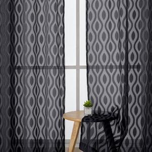 Aiyufeng Sheer Black Curtains 84 Inches Long 2 Panels, Solid Airy Light Filtering Clip Jacquard Window Treatments for Bedroom Living Room, Modern Wavy Line Rod Pocket Curtains, Total 80 inches Width 2 Packs, Black