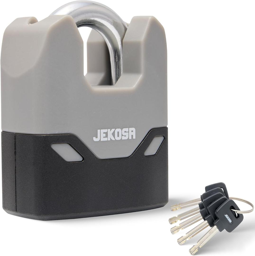 Jekosa SDP66 Heavy Duty Padlock with 5 Keys  11mm Cut Resistant Steel Shackle, Waterproof Protective Shell | Outside Locks for Sheds, Gates, Lockers