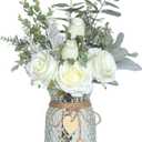 Faux Flowers with Vase,Artificial Silk Roses in Vase, Fake Plant Eucalyptus Flower Arrangement for Home Office Farmhouse Bathroom Dining Table Centerpiece Decorations Coffee Table Decor (White)