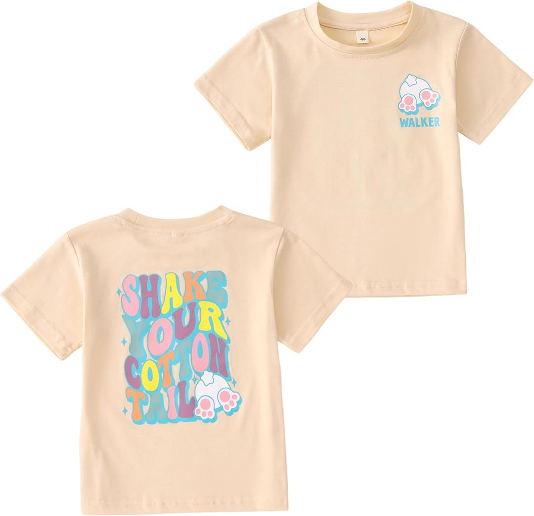 Toddler Boys Short Sleeve T-Shirt - Cotton Rabbit Graphic Tee for Kids, Soft Funny Letter Print Summer Outfit Top (18-24 Months, Beige)