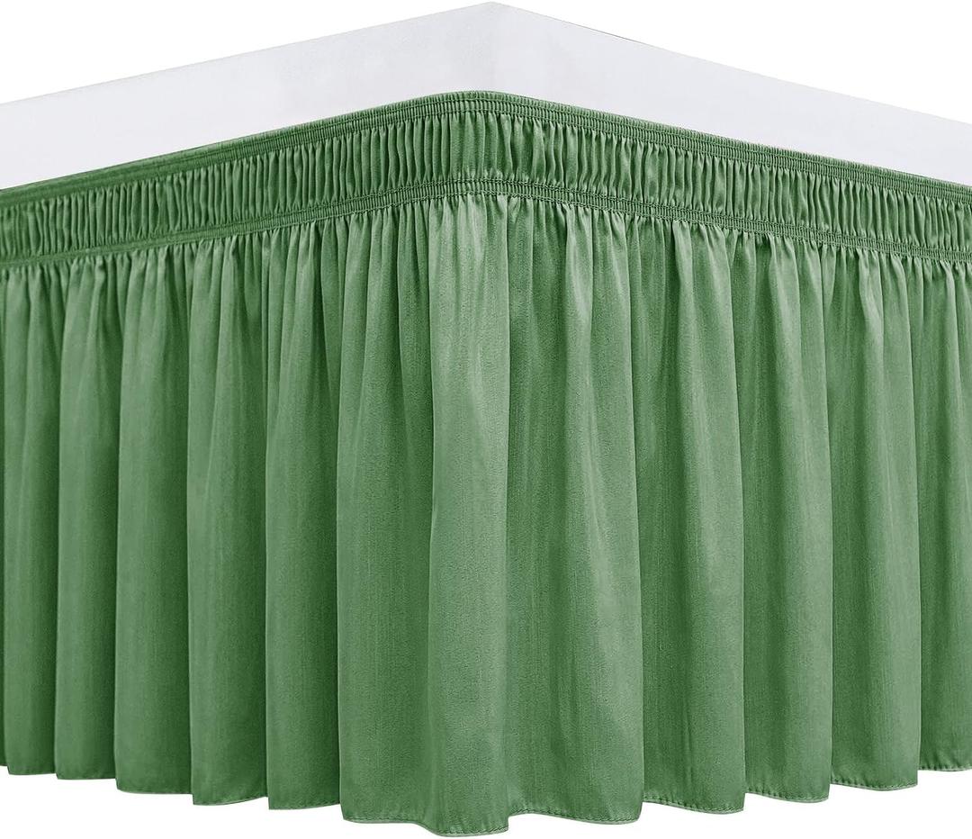 Biscaynebay Wrap Around Bed Skirts for Twin & Twin XL Beds 15" Drop, Sage Adjustable Elastic Dust Ruffles Easy Fit Wrinkle & Fade Resistant Silky Luxurious Fabric Machine Washable