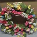 18 inch Easter Wreath Decorations for Home Easter Door Wreaths for Front Door Artificial Spring Flower Eggs Wreaths Decorations for Home Indoor Outdoor Outside Porch Wall