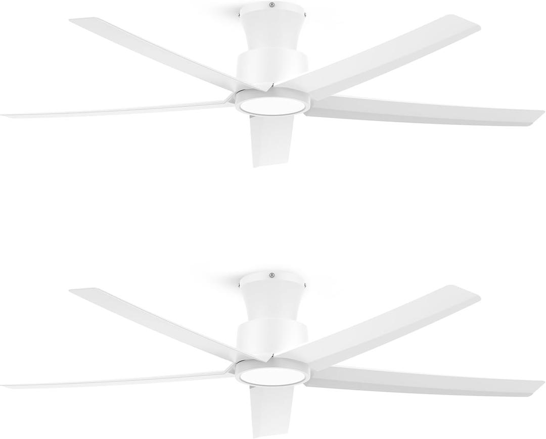 ocioc 52 inch Ceiling Fans with Lights, Large Air Volume Ceiling Fans with Reversible Quiet DC Motor and RemoteWhite-2 pack