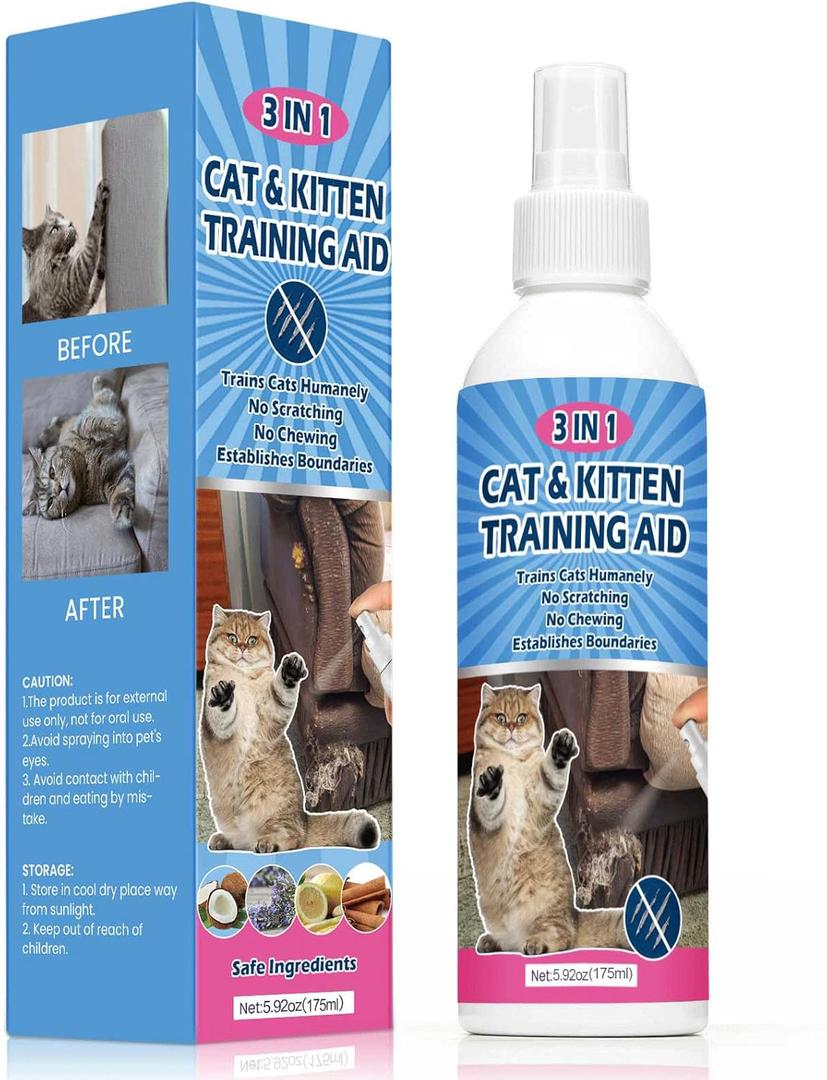 Natural Cat Deterrent Spray, 8.45 FL Oz Cat Repellent Indoor for Cat and Kitten, Anti-Scratch Cat Training Spray for Furniture, Curtain, Floor & Plant, Indoor & Outdoor Use