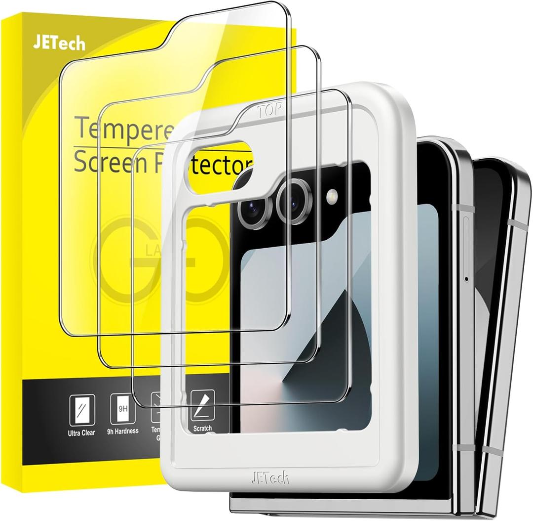 JETech Front Screen Protector for Galaxy Z Flip7FE 2025 / Z Flip 6 2024, Tempered Glass Film with Easy Installation Tool, Case-Friendly, HD Clear, 3-Pack