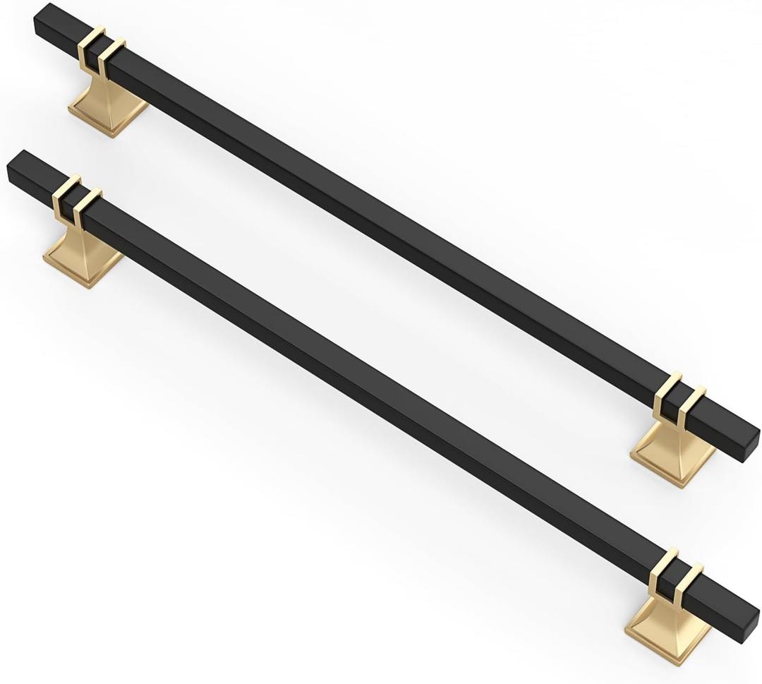 10 Pack 10 Inch Black and Gold Cabinet Pulls Kitchen Cabinet Handles, Black and Gold Cabinet Handles Square Dresser Drawer Pulls Kitchen Cabinet Hardware (10 inch (256mm) Hole center)