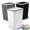 Small Trash Can, 3 Pack 4 Gallons Bathroom Garbage Can with Lid Press-Top, Small Waste Basket with Trash Bags, Slim Plastic Garbage Bin for Dorm, Office, Bedroom, Kitchen, Living Room (Multi) (Black & White &Grey)