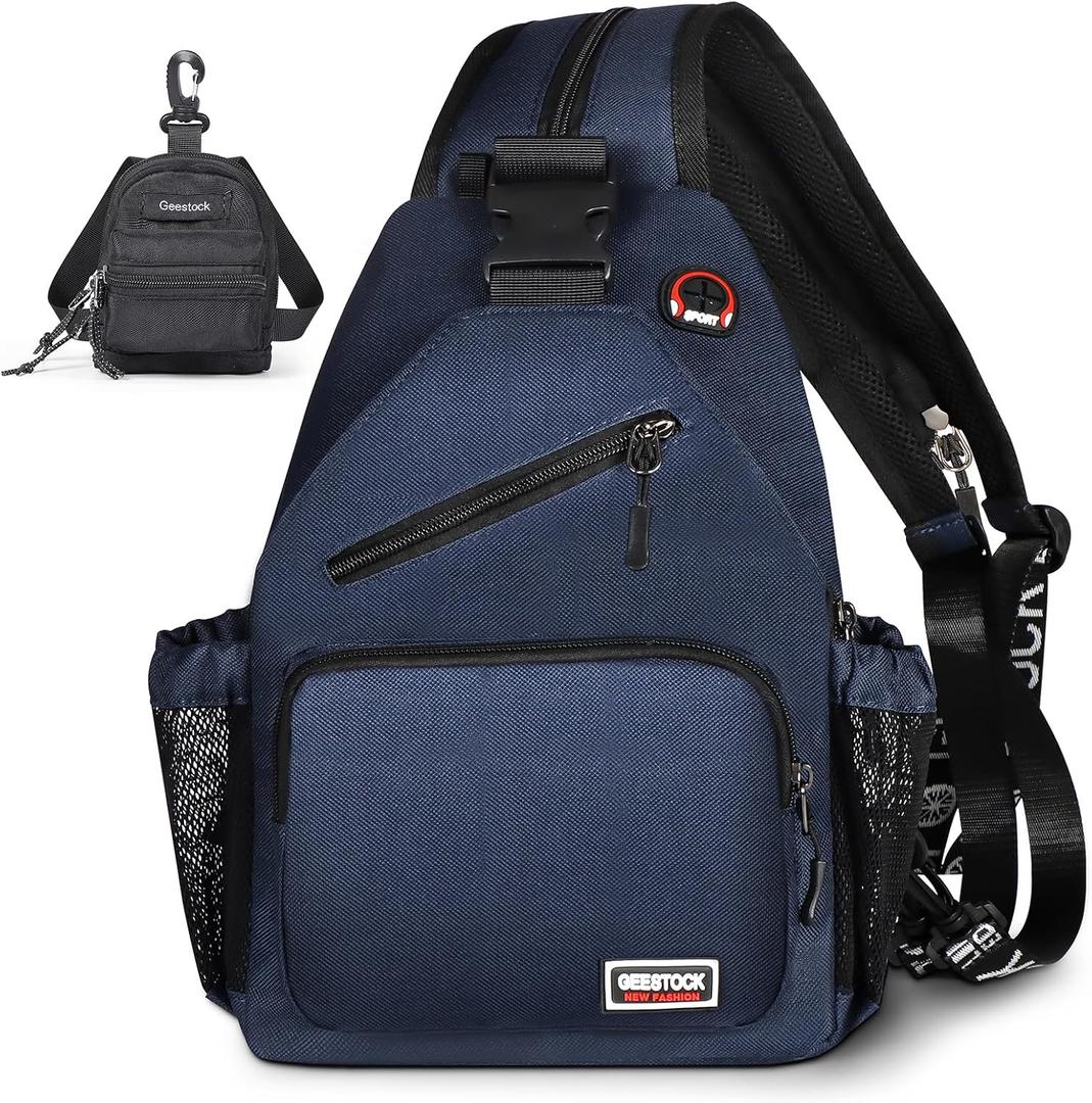Geestock Large Crossbody Sling Backpack for Men Women, 13.4" Convertible Sling Bag with Headphone Hole Fit 10.9" Tablet, Lightweight Casual Mini Backpack Purse for Travel, Hiking & Commute, Navy Blue