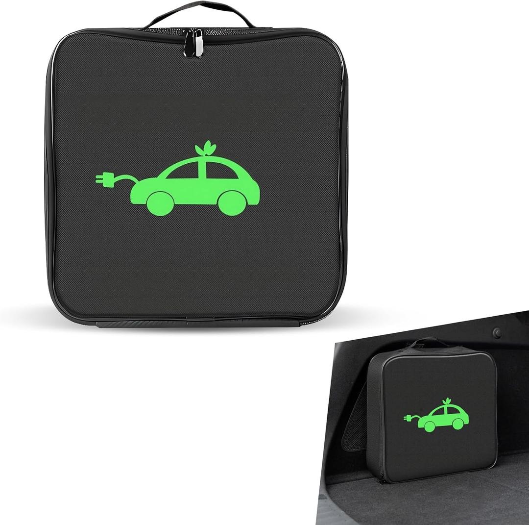Car Tools Cable Bag, Waterproof Electric Vehicle Charging Cable Organizer Bag, Portable EV Charging Cable Bags, Storage & Organizer for Jumper Cables, Cords, Universal for Cars Trucks (Square) (1 PC# Square, Black)