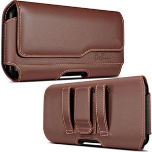 DeBin Case for Galaxy S25 Ultra, S24 Ultra 5G, S24 FE, S23 Ultra, S22 Ultra, S21 Ultra, Note 20 Ultra - Cell Phone Belt Holster with Clip Carrying Pouch Holder Cover Brown