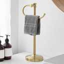 BESy 17 Inch Brushed Gold Stand Towel Bar Hanger Hand Towel Bar Bathroom Vanity Countertop Towel Holder Free Standing Stainless Steel Towel Ring Hardware Accessories Towel Rack