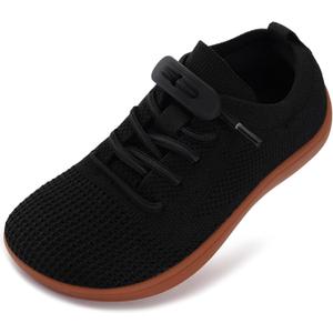 WHITIN Toddler/Little Kid Wide Barefoot Shoes | Slip on Zero Drop Minimalist Sneakers for Boys Girls | Adjustable No-Tie Lacing Design (Black)