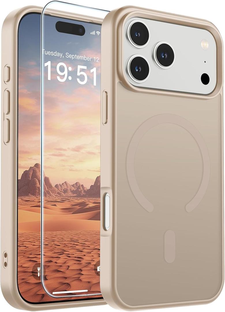 SUPFINE Magnetic for iPhone 17 Pro Max Case (Compatible with MagSafe)(Military Grade Drop Protection) Translucent Matte Shockproof with Anti-Fingerprint Phone Cover,Desert Gold