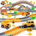 Construction Race Car Track Set for Kids - Flexible Engineering Toys with 2 Electric Cars, Birthday Gift for 3 4 5 6 7 Year Old Boys, DIY Road Games Playset with 220+ PCS