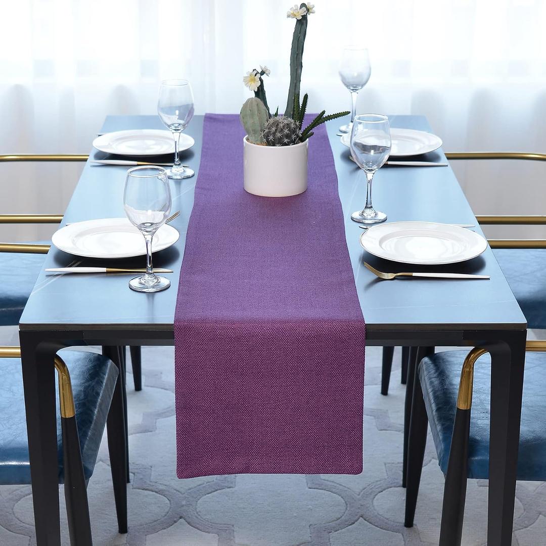 Dinning Table Runner Cloth 12 x 60 Inches Farmhouse Kitchen Coffee Burlap Table Runner Cloth for Holiday Party, Dark Purple