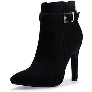 IDIFU Women's Dana Pointed Toe Stiletto High Heels Ankle Booties Side Zipper Short Boots with Metal Buckle 6.5